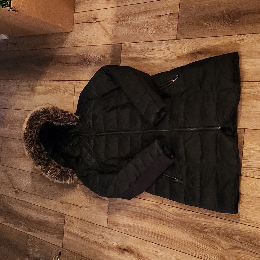 Womens Apt 9 Kohls Black Hooded Puffer Long Coat Jacket Size M